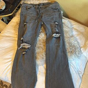 Fashion Nova Black Distressed Gray Jeans